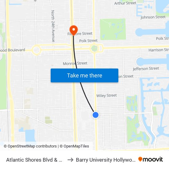 Atlantic Shores Blvd & Us 1 Big Irvs to Barry University Hollywood Campus map