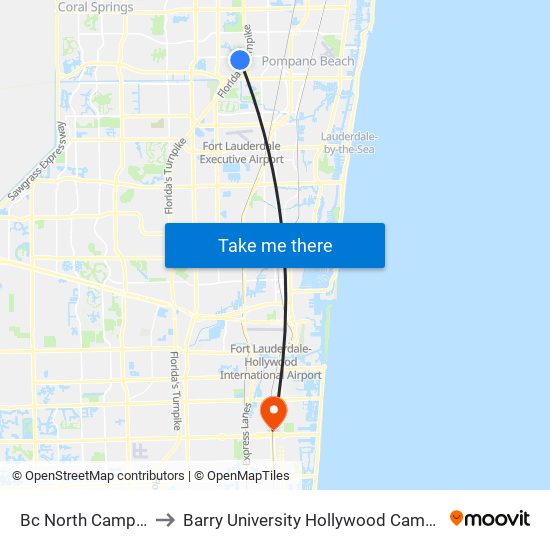 Bc North Campus to Barry University Hollywood Campus map