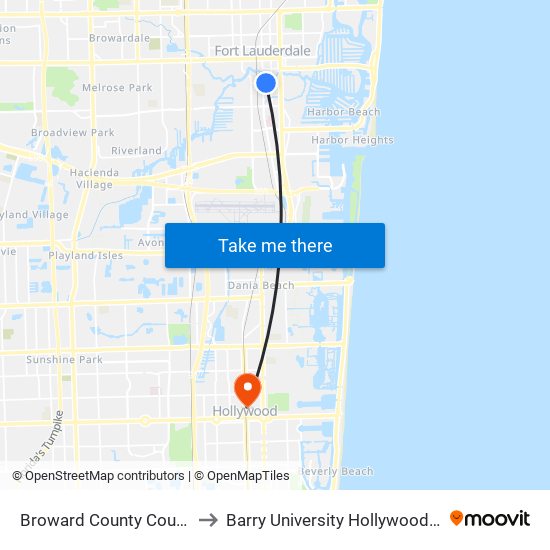 Broward County Courthouse to Barry University Hollywood Campus map
