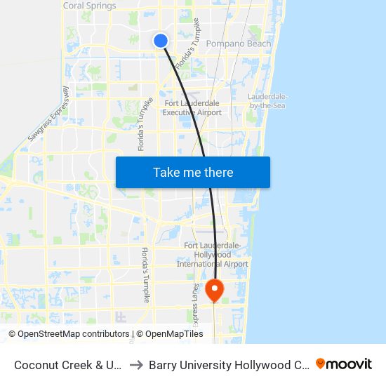 Coconut Creek & Us 441 to Barry University Hollywood Campus map