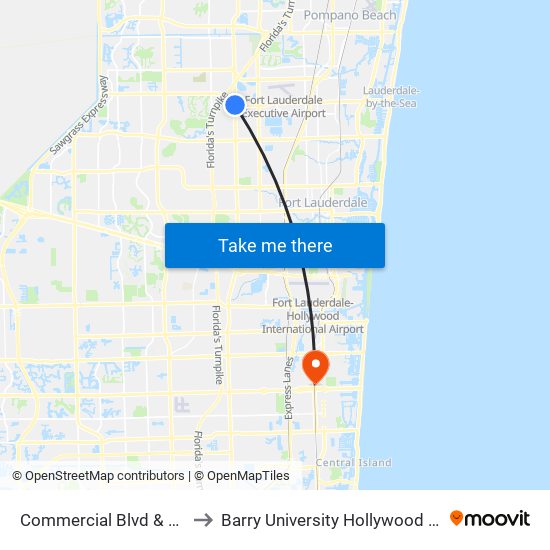 Commercial Blvd & Us 441 to Barry University Hollywood Campus map