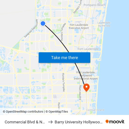 Commercial Blvd & NW 94 Ave to Barry University Hollywood Campus map