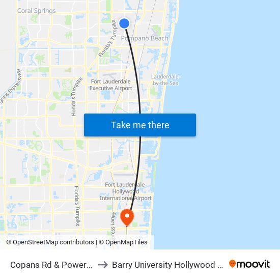 Copans Rd & Powerline Rd to Barry University Hollywood Campus map