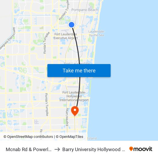 Mcnab Rd & Powerline Rd to Barry University Hollywood Campus map