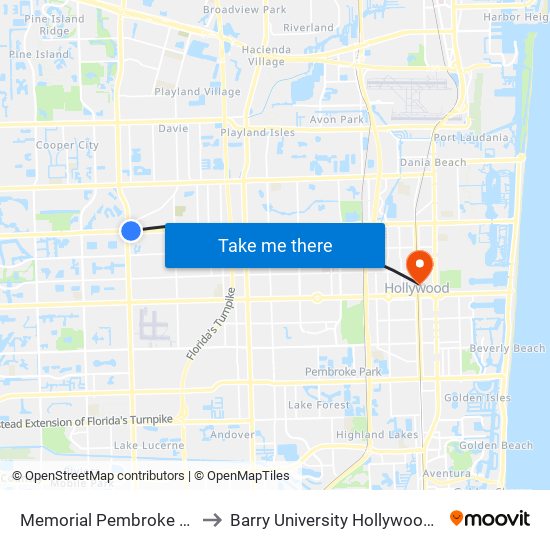 Memorial Pembroke Hospital to Barry University Hollywood Campus map