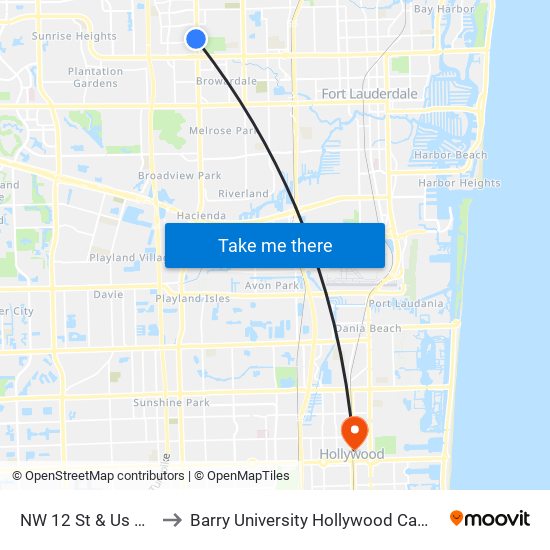 NW 12 St & Us 441 to Barry University Hollywood Campus map