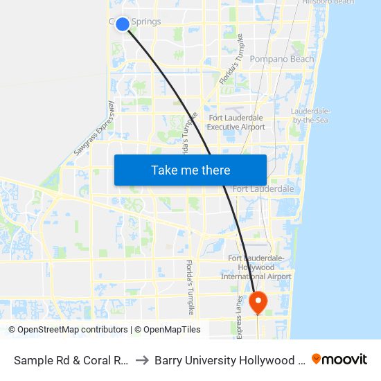 Sample Rd & Coral Ridge Dr to Barry University Hollywood Campus map