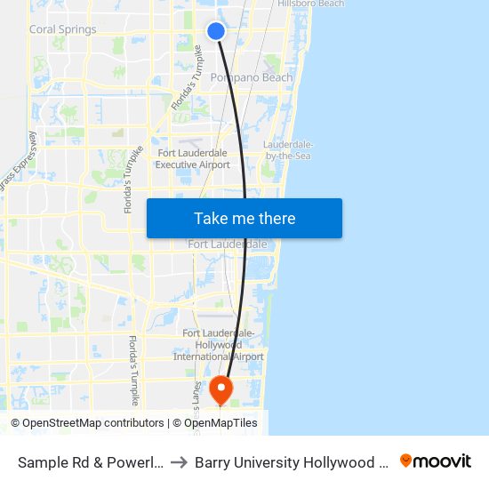 Sample Rd & Powerline Rd to Barry University Hollywood Campus map