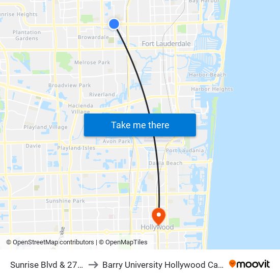 Sunrise Blvd & 27 Ave to Barry University Hollywood Campus map