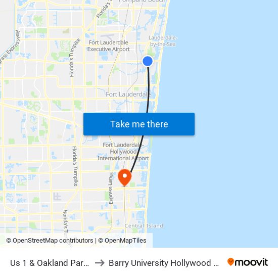 Us 1 & Oakland Park Blvd to Barry University Hollywood Campus map