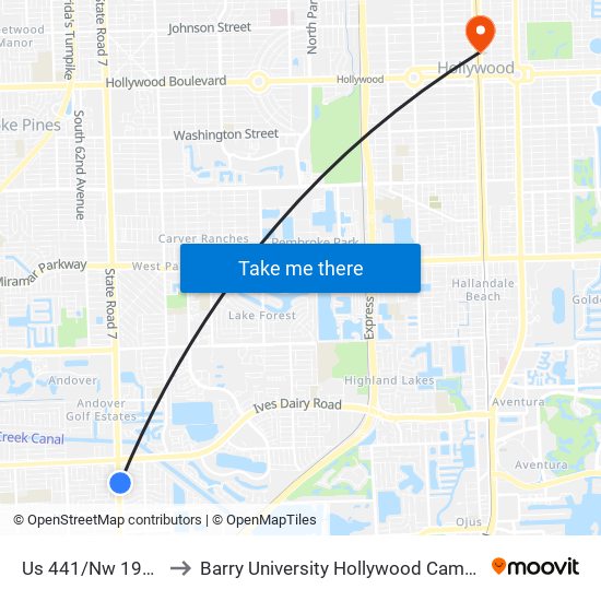 Us 441/Nw 195 S to Barry University Hollywood Campus map