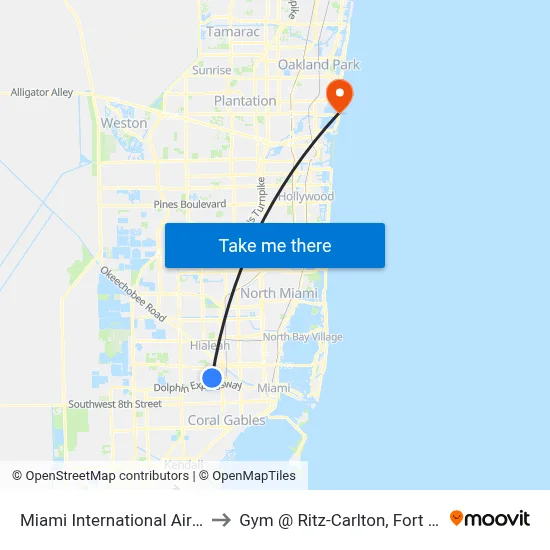 Miami International Airport Hotel to Gym @ Ritz-Carlton, Fort Lauderdale map