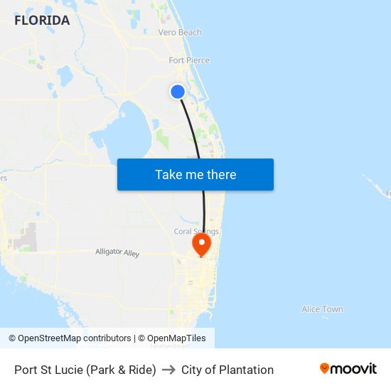 Port St Lucie (Park & Ride) to City of Plantation map