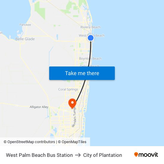West Palm Beach Bus Station to City of Plantation map