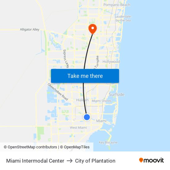 Miami Intermodal Center to City of Plantation map