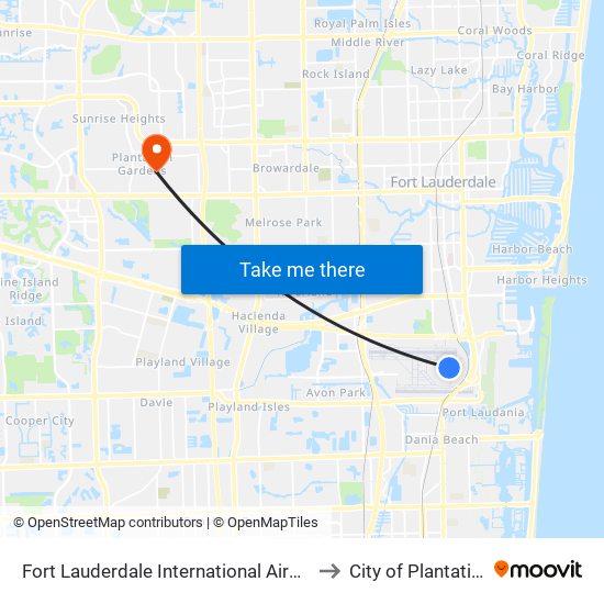 Fort Lauderdale International Airport to City of Plantation map