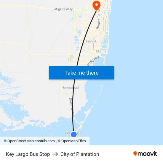 Key Largo Bus Stop to City of Plantation map