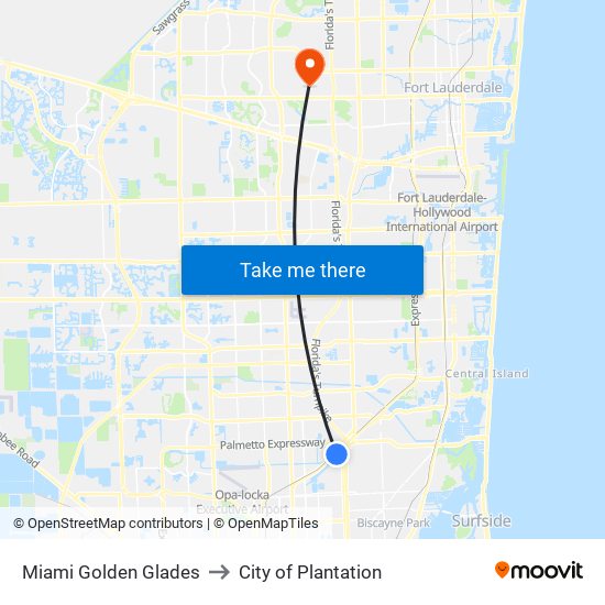 Miami Golden Glades to City of Plantation map