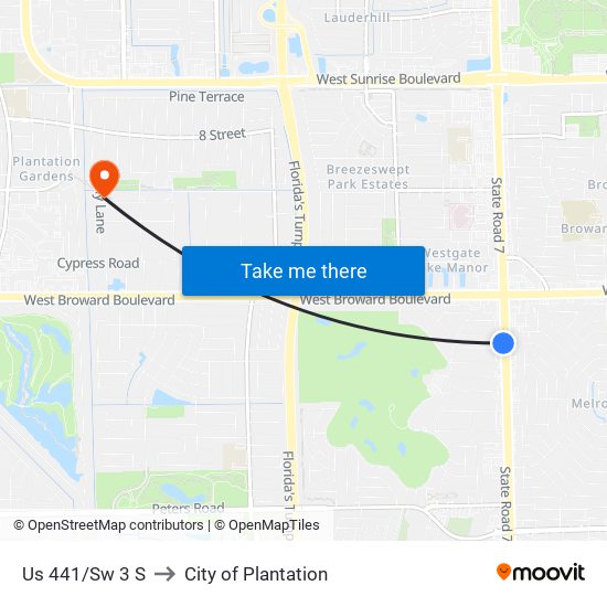 Us 441/Sw 3 S to City of Plantation map