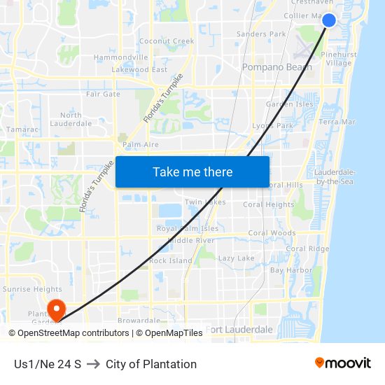 Us1/Ne 24 S to City of Plantation map