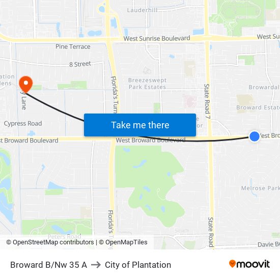 Broward B/Nw 35 A to City of Plantation map