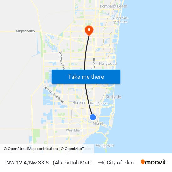 NW 12 A/Nw 33 S - (Allapattah Metrorail Station) to City of Plantation map