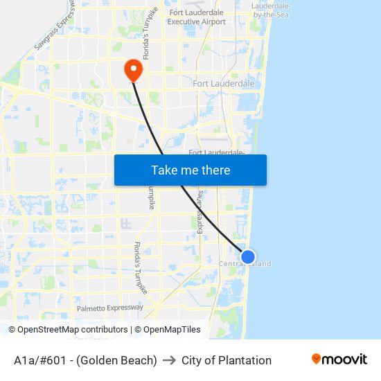 A1a/#601 - (Golden Beach) to City of Plantation map