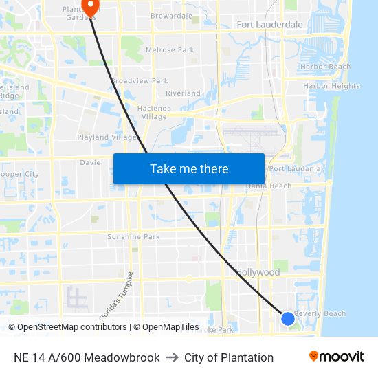 NE 14 A/600 Meadowbrook to City of Plantation map