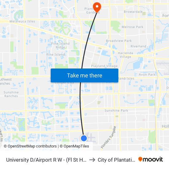 University D/Airport R W - (Fl St Hsp) to City of Plantation map