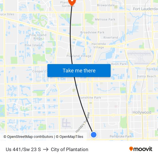 US 441/SW 23 S to City of Plantation map