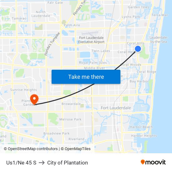 Us1/Ne 45 S to City of Plantation map