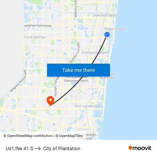 Us1/Ne 41 S to City of Plantation map