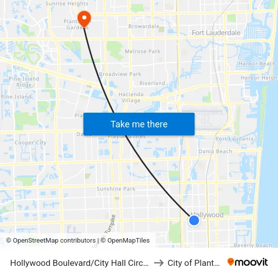 Hollywood Boulevard/City Hall Circle (East) to City of Plantation map