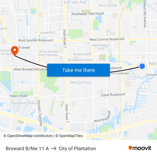 BROWARD B/NW 11 A to City of Plantation map