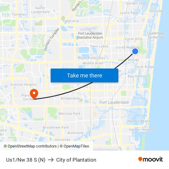 Us1/Nw 38 S (N) to City of Plantation map