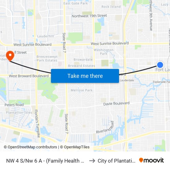 NW 4 S/NW 6 A - (FAMILY HEALTH CTR) to City of Plantation map