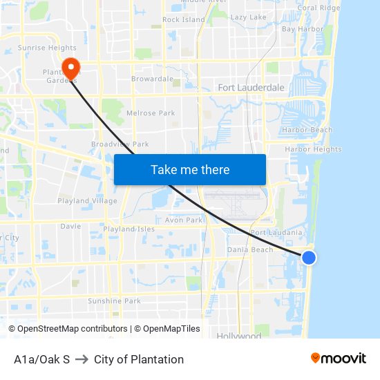 A1a/Oak S to City of Plantation map