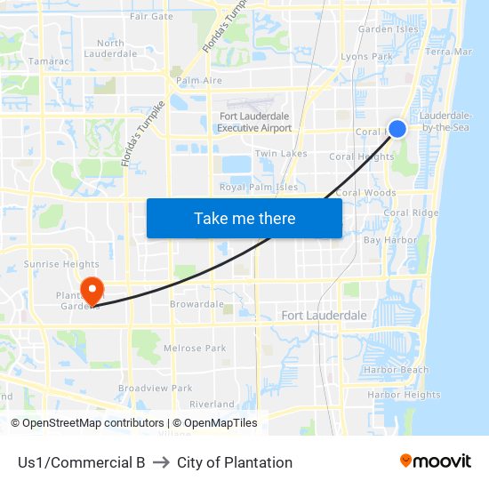 US1/COMMERCIAL B to City of Plantation map