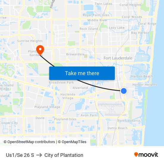 US1/SE 26 S to City of Plantation map