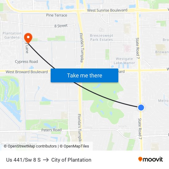 Us 441/Sw 8 S to City of Plantation map