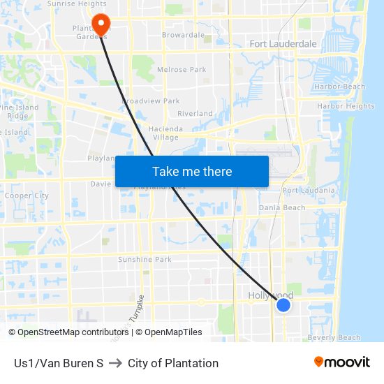 Us1/Van Buren S to City of Plantation map