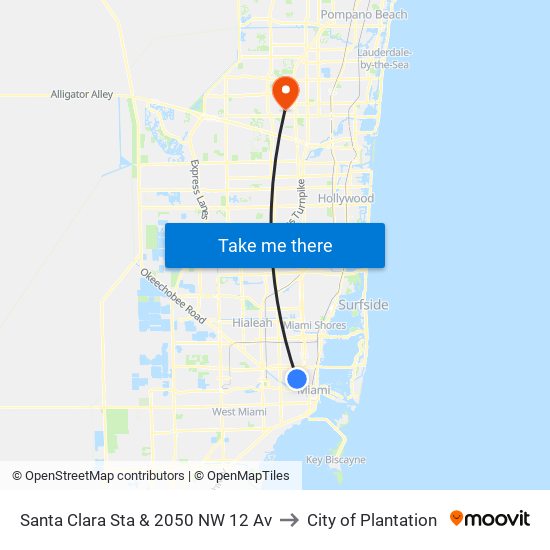 Santa Clara Sta & 2050 NW 12 Av to City of Plantation map