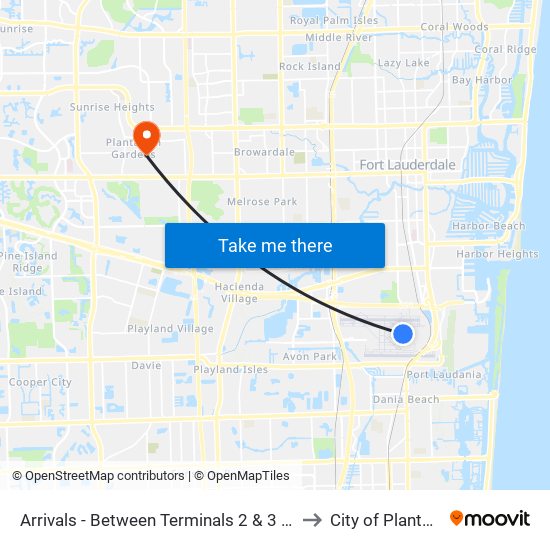 Arrivals - Between Terminals 2 & 3 - Zone F to City of Plantation map