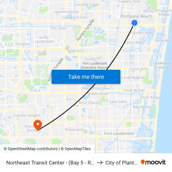 Northeast Transit Center - (Bay 5 - Rt50 North) to City of Plantation map