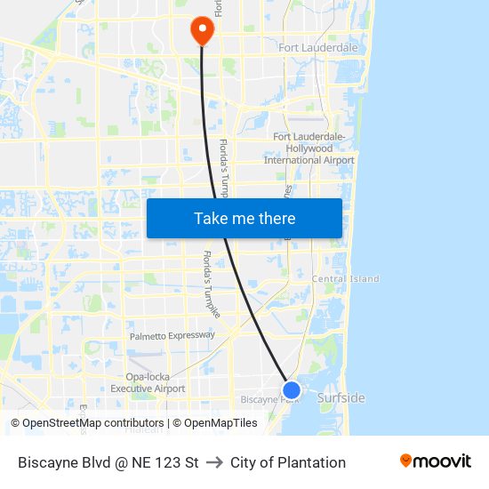 Biscayne Blvd @ NE 123 St to City of Plantation map