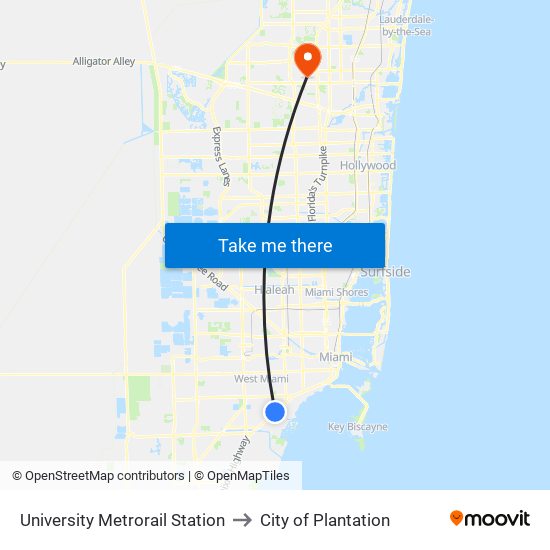 University Metrorail Station to City of Plantation map