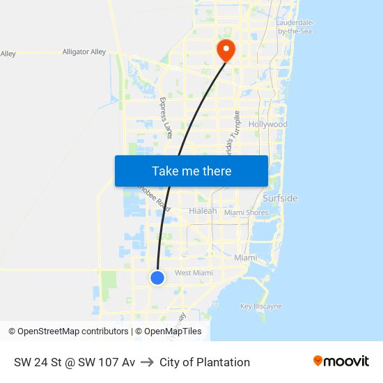 SW 24 St @ SW 107 Av to City of Plantation map