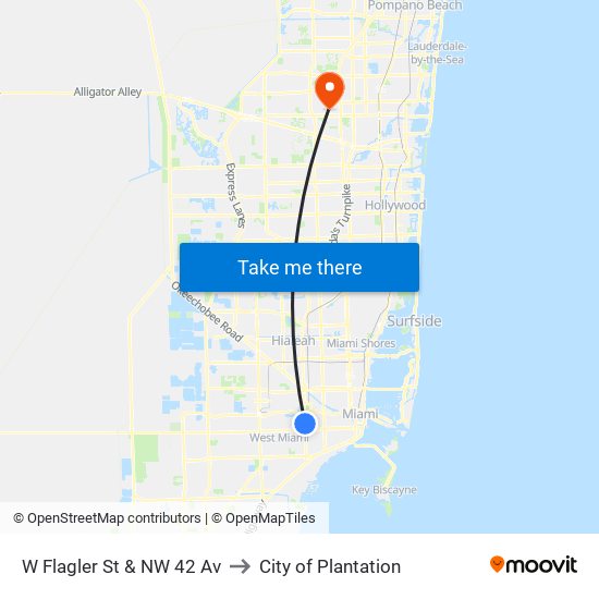 W Flagler St & NW 42 Av to City of Plantation map