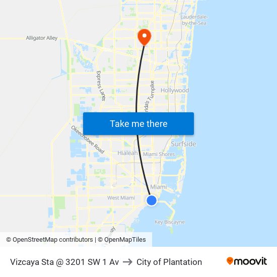 Vizcaya Sta @ 3201 SW 1 Av to City of Plantation map