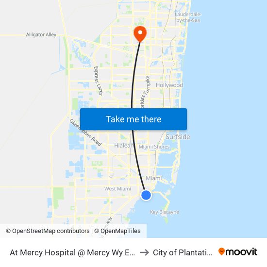 At Mercy Hospital @ Mercy Wy Exit to City of Plantation map